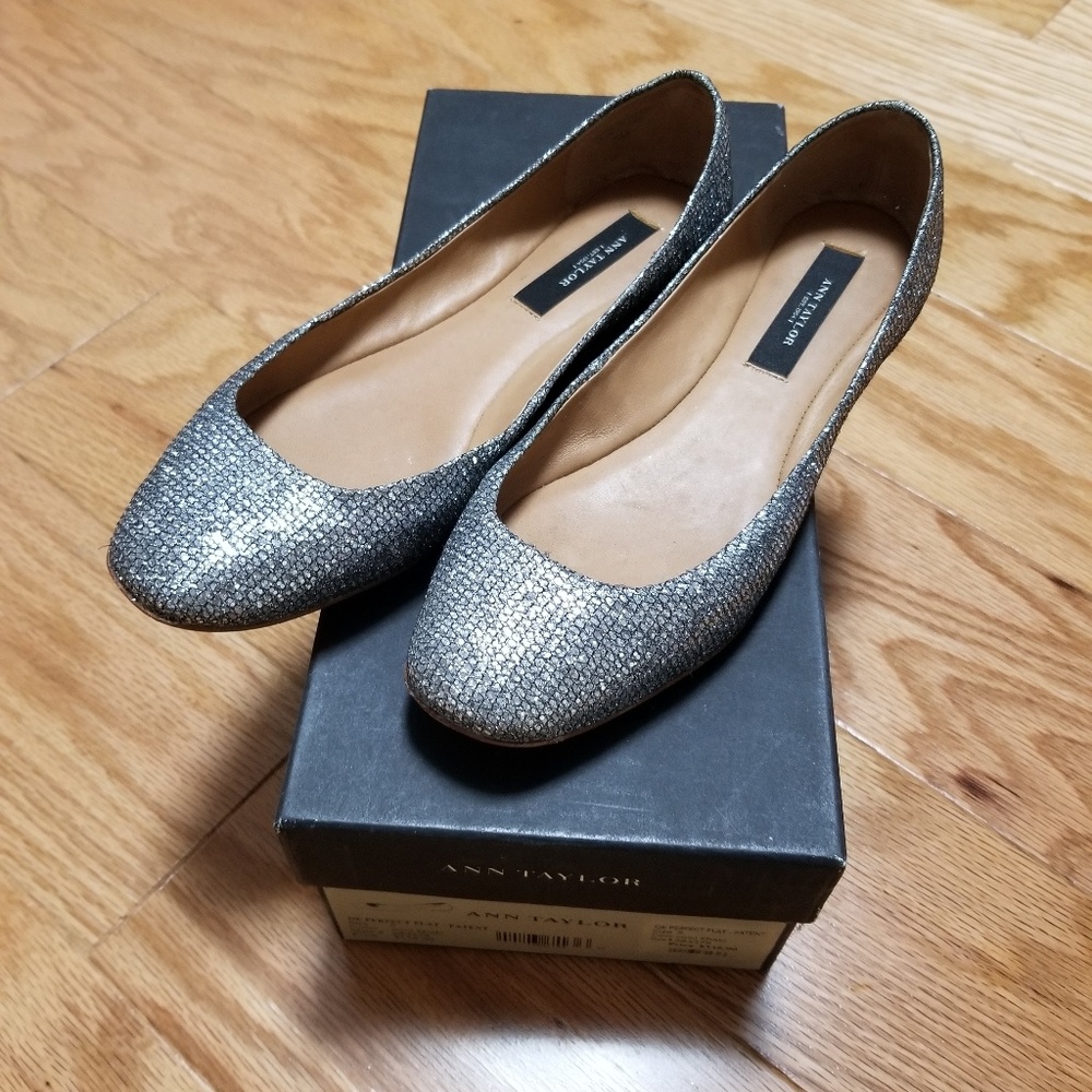 Ann Taylor Silver Shimmer Flats size 5